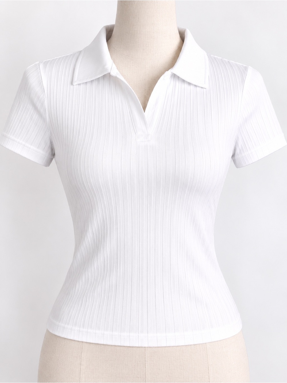 Faded Blue Women’s White Ribbed Stretch Polo Top Size S/P Golf Tennis